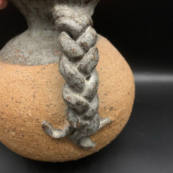 David Salk Southwestern Pitcher Jug Braided Handle Studio Art Pottery Vintage - Picture 8 of 12